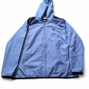 Vintage Women’s Adidas Hooded Windbreaker Jacket Size XL Three Stripes Blue